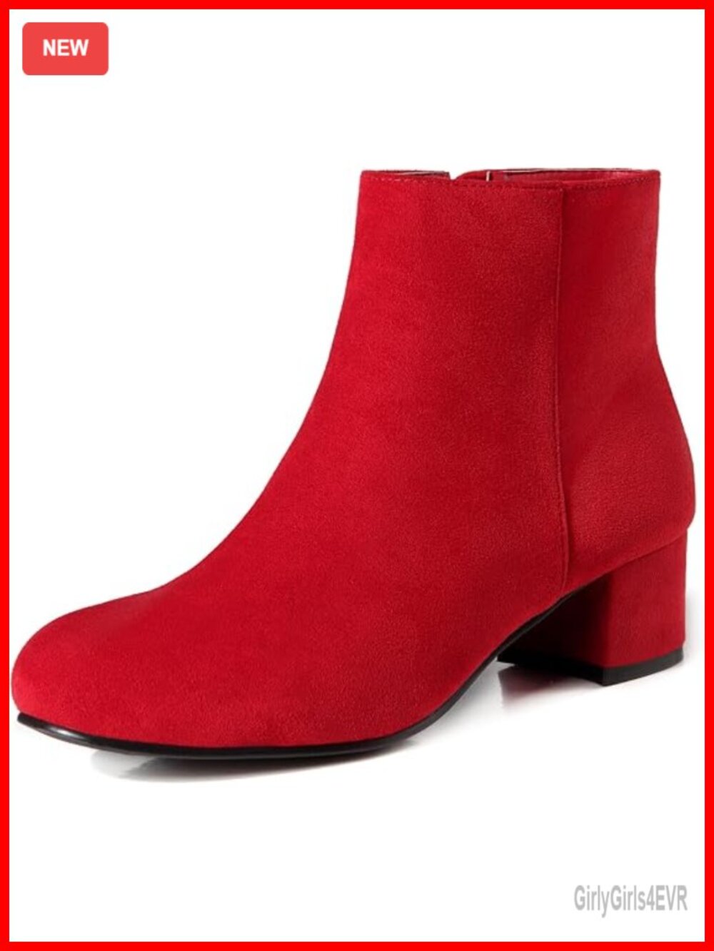 Faux Suede Ankle Booties Side Zipper Block Heel Boots for Women